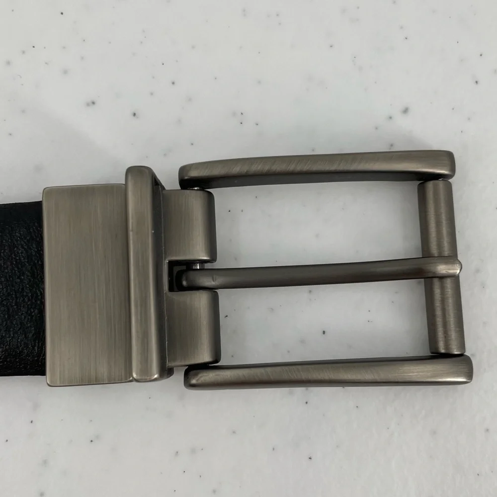 Leather Reversible Black Brown Brushed Silver Buckle Men’s Belt 40 Office Work
